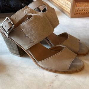 Tan Chunky Heel Sandals with Ankle Strap